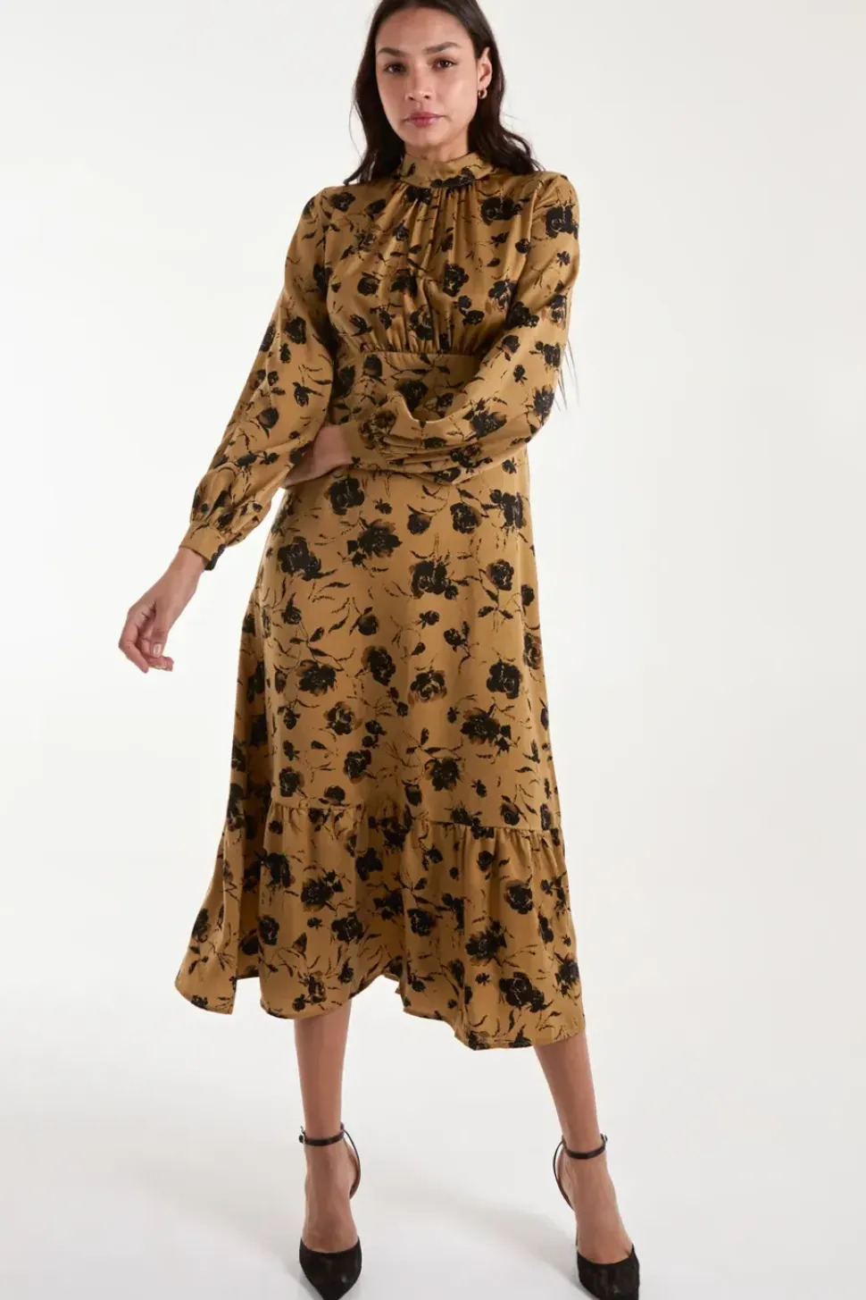 High Neck Tiered Midi Dress