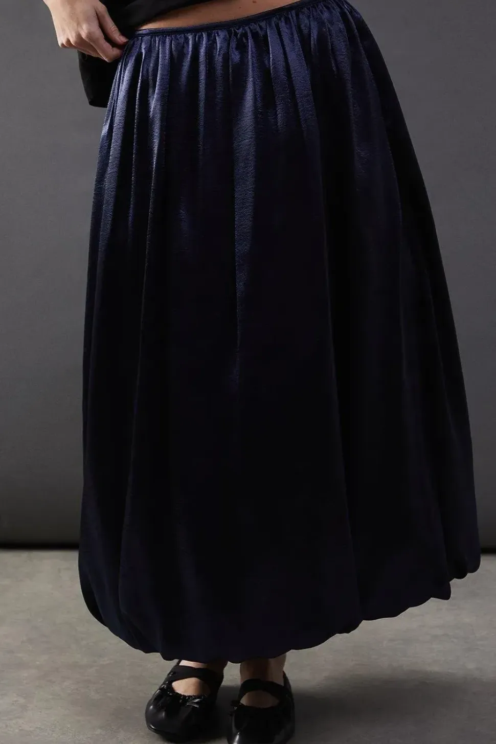 High Shine Metallic Puff Ball Midi Skirt