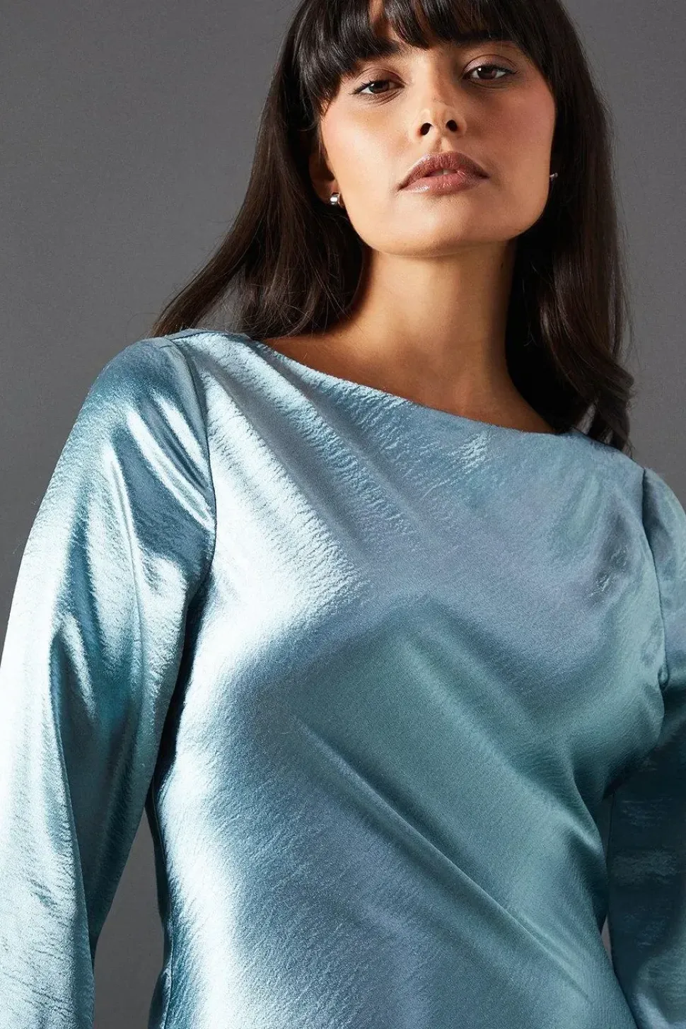High Shine Metallic Satin Column Midi Dress