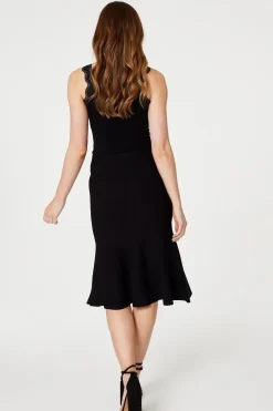High Waist A-Line Midi Knit Skirt