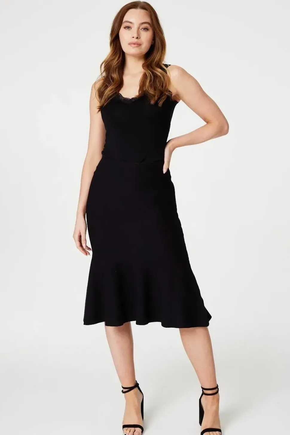 High Waist A-Line Midi Knit Skirt