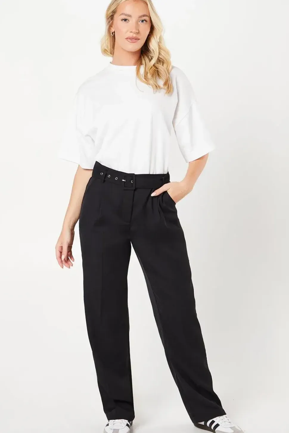 High Waist Buckle Tapered Trouser