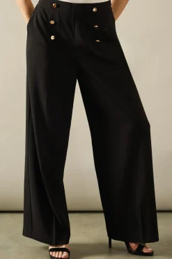 High Waist Button Wide Leg Trouser