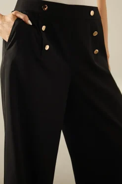 High Waist Button Wide Leg Trouser
