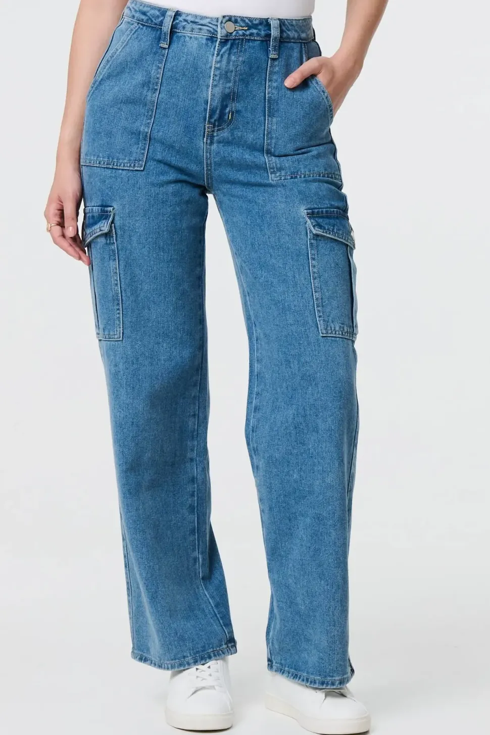 High Waist Denim Cargo Jeans