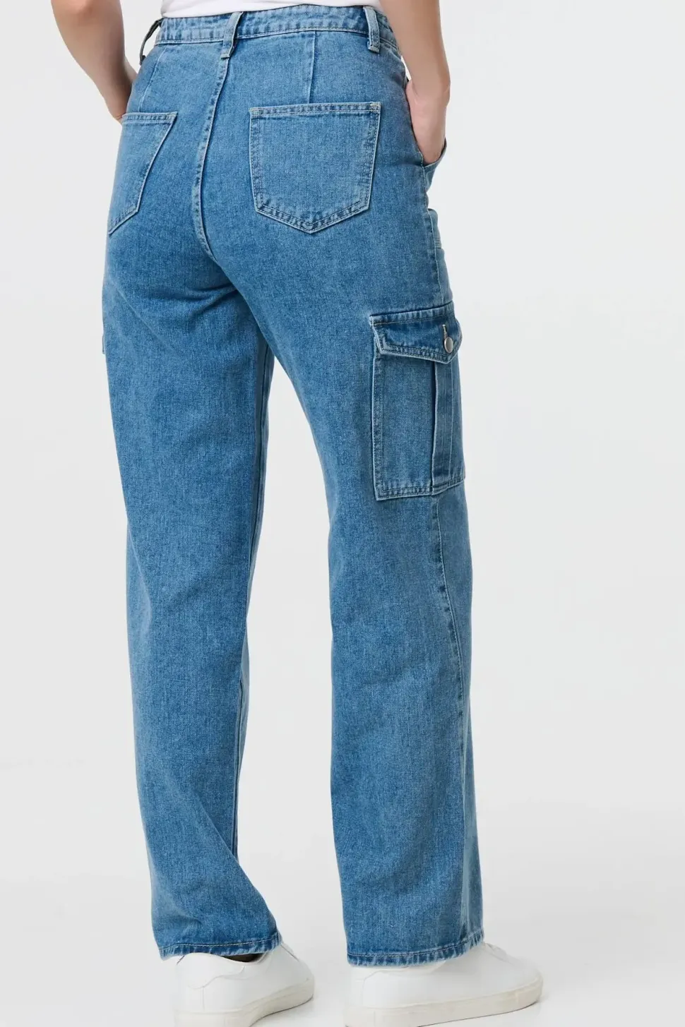 High Waist Denim Cargo Jeans