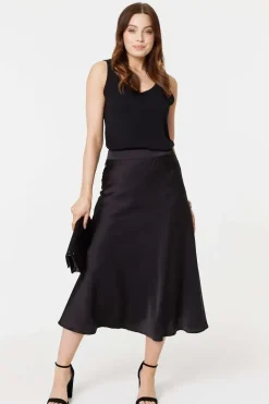 High Waist Elasticated A-Line Midi Skirt