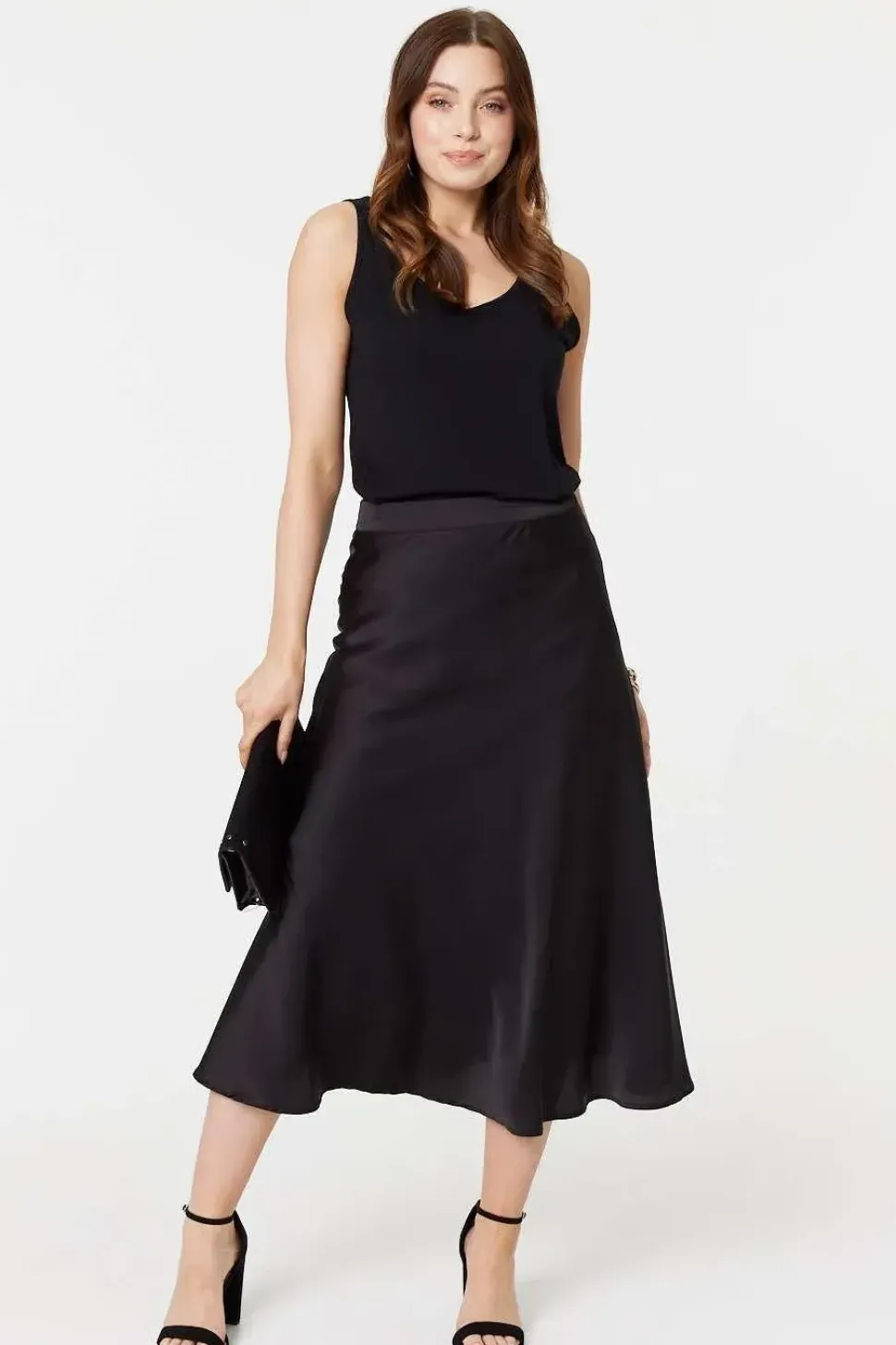 High Waist Elasticated A-Line Midi Skirt