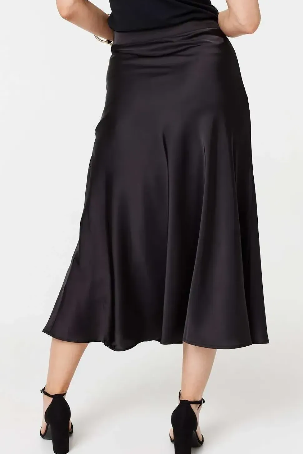 High Waist Elasticated A-Line Midi Skirt