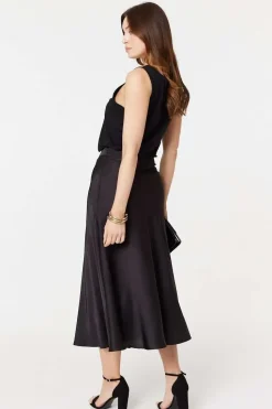 High Waist Elasticated A-Line Midi Skirt
