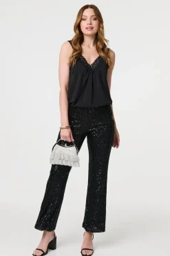 High Waist Flared Sequin Trousers