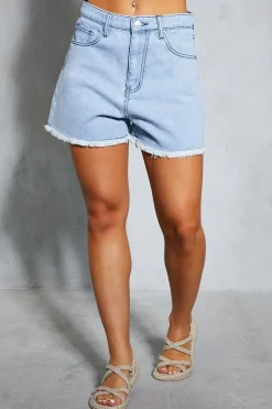 High Waist Raw Hem Denim Shorts