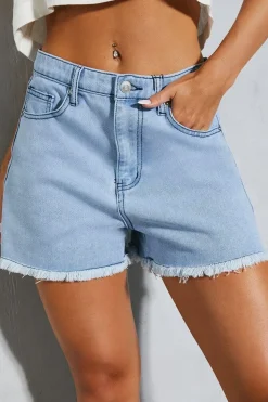High Waist Raw Hem Denim Shorts