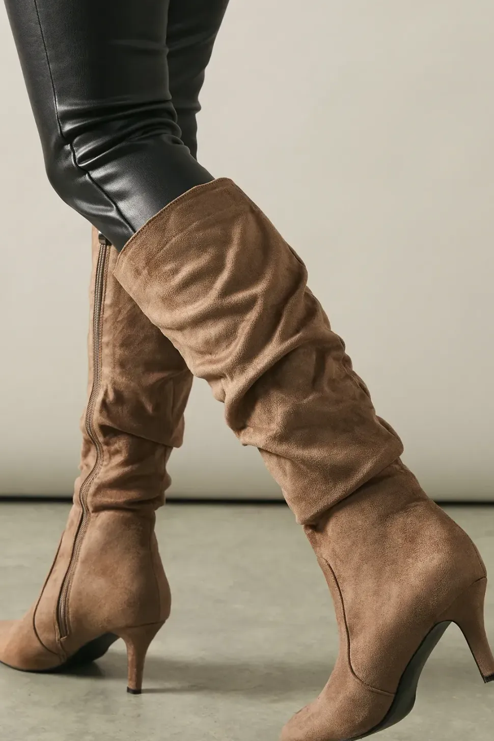 Hista Ruched Mid Heel Pointed Knee Boots