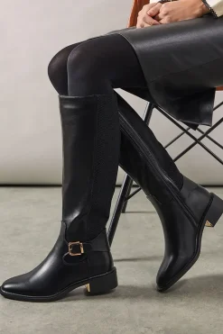 Holly Faux Leather Elastic Back Knee High Riding Boots