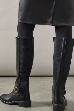 Holly Faux Leather Elastic Back Knee High Riding Boots
