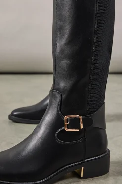 Holly Faux Leather Elastic Back Knee High Riding Boots