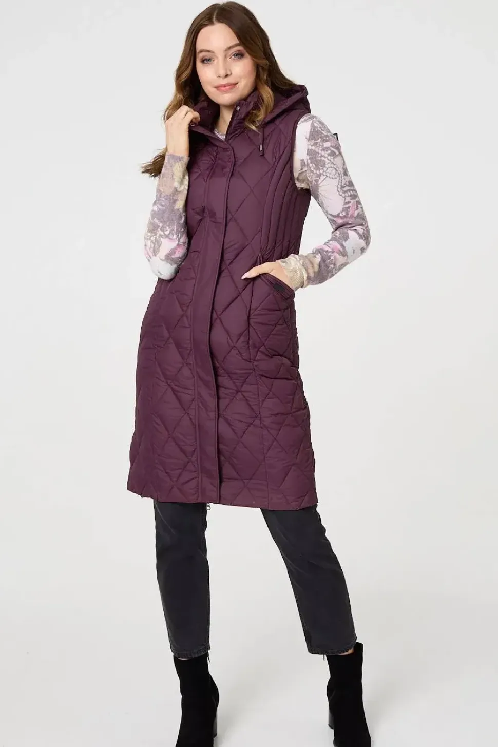 Hooded Sleeveless Longline Puffer Gilet