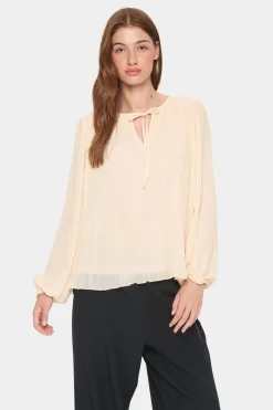 HoomaSZ Tie Neck Accordion Pleats Blouse-