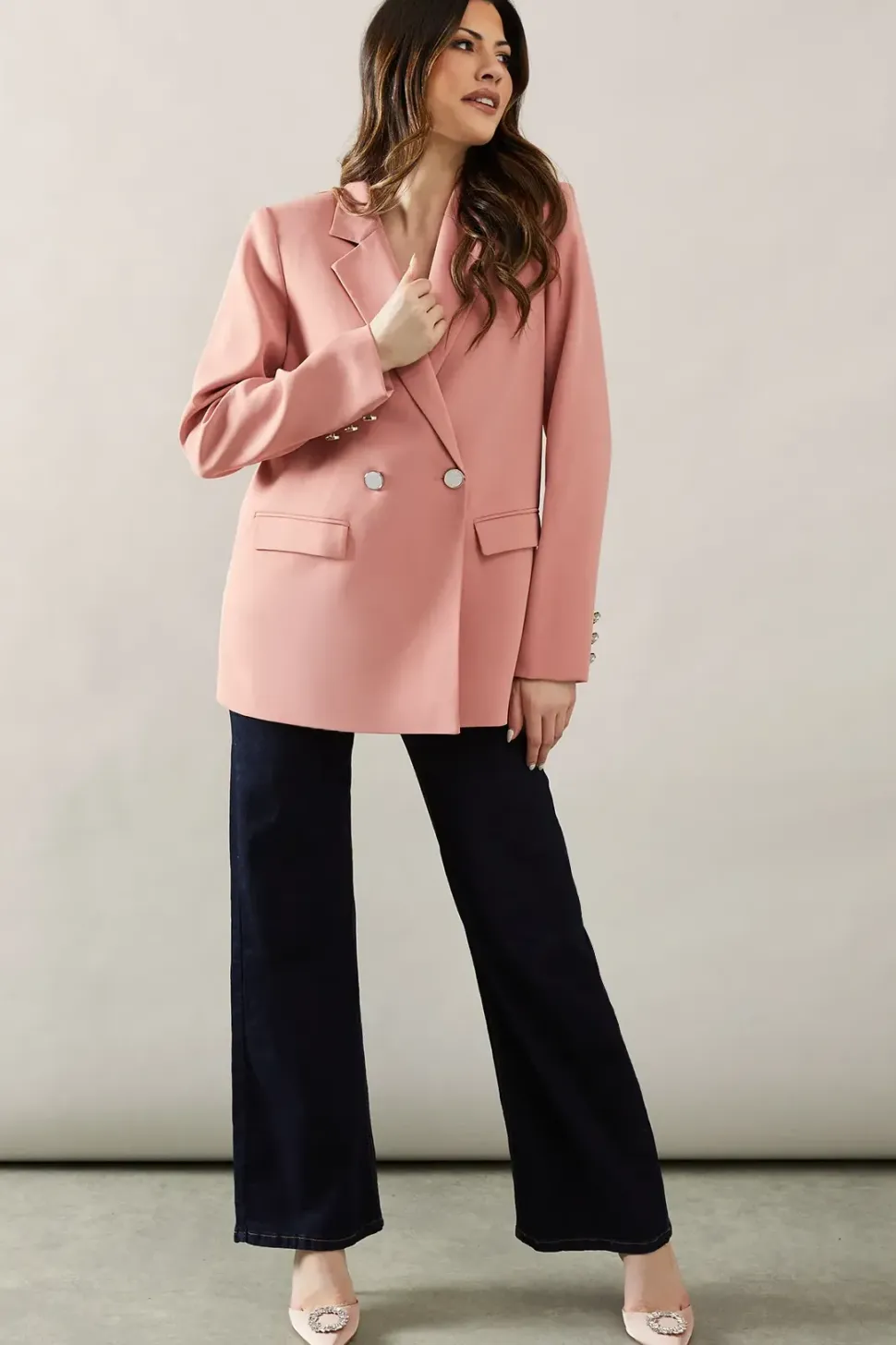 Horn Button Double Breasted Blazer