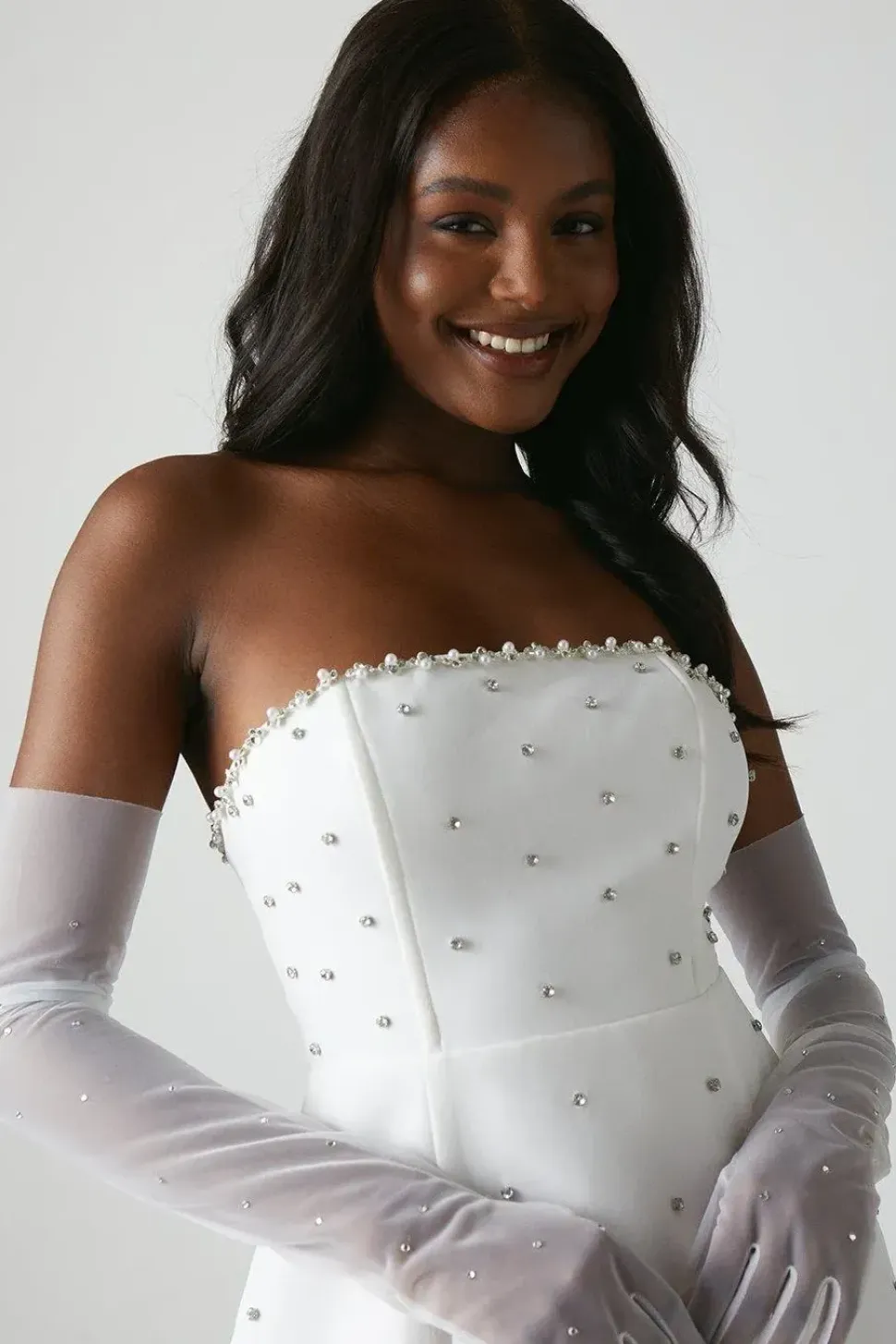 Hotfix Diamante Bandeau Bridal Mini Dress