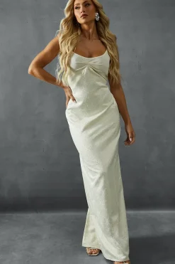 Hotfix Diamante Satin Mesh Bust Strappy Maxi Dress