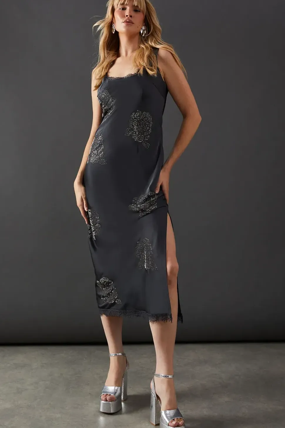 Hotfix Satin Scoop Neck Midi Slip Dress