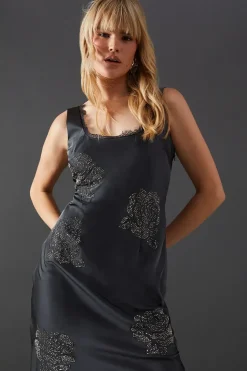 Hotfix Satin Scoop Neck Midi Slip Dress