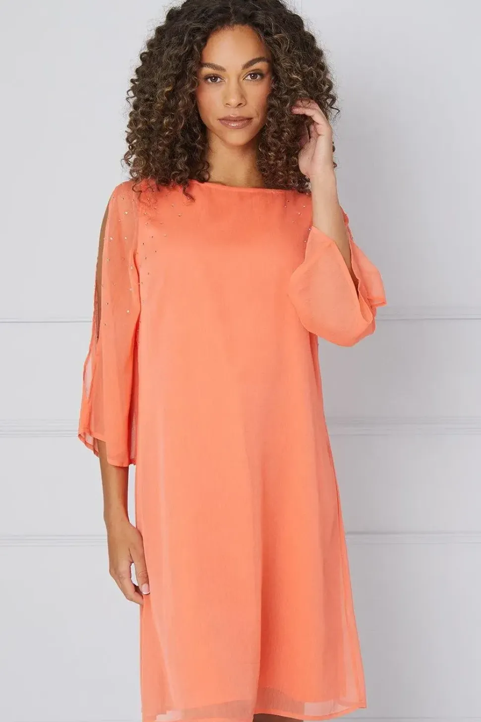 Hotfix V Neck Overlay Dress