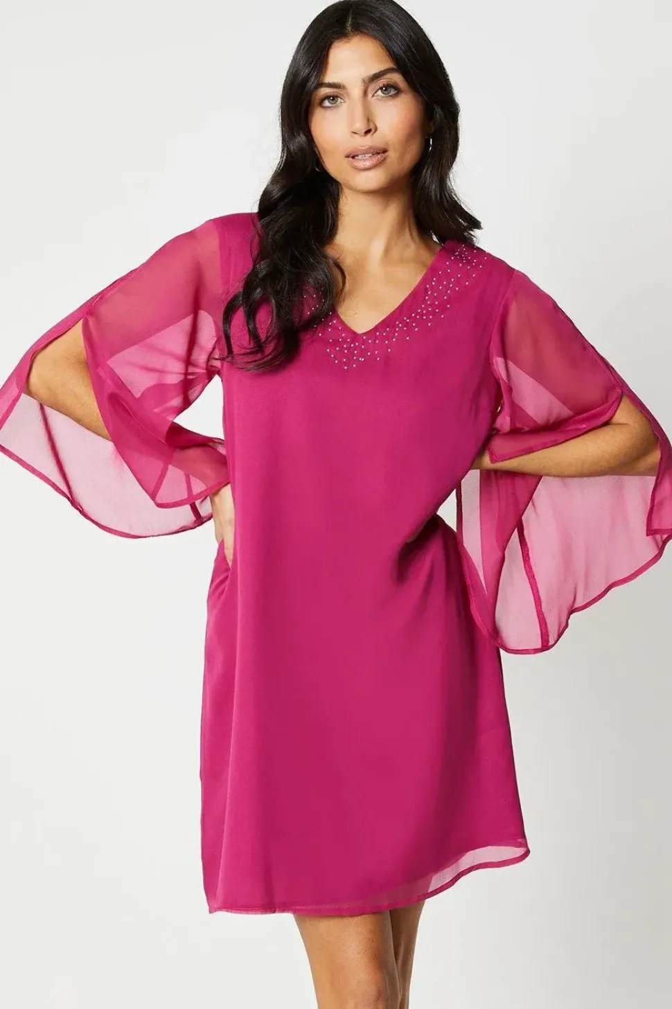Hotfix V Neck Shift Dress