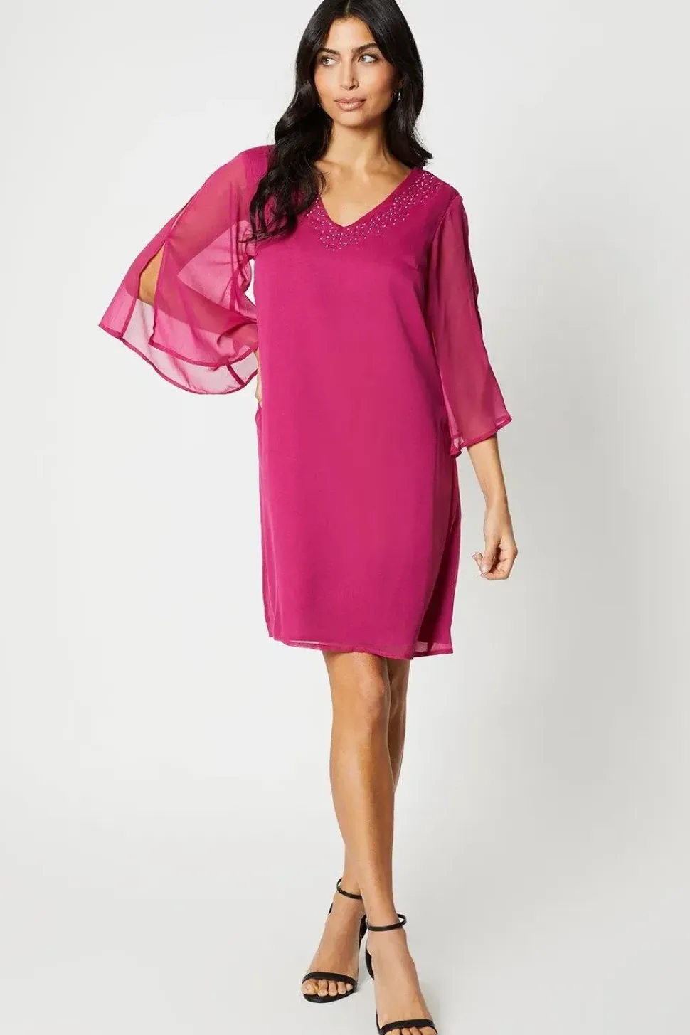 Hotfix V Neck Shift Dress