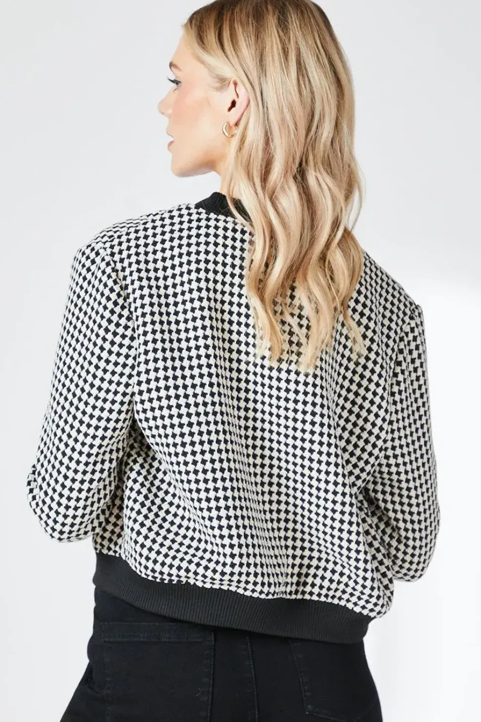 Houndstooth Button Through Bomber