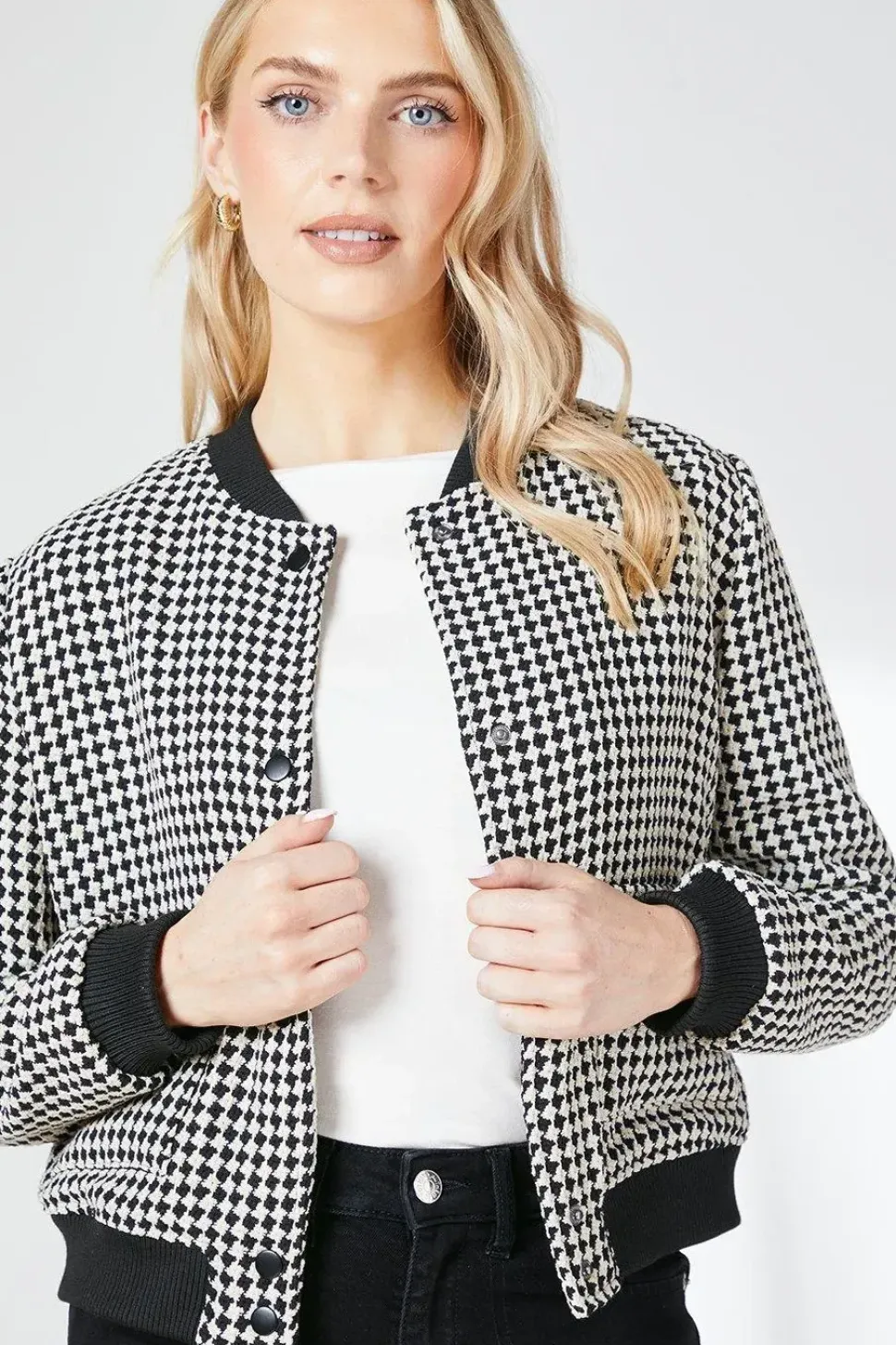 Houndstooth Button Through Bomber