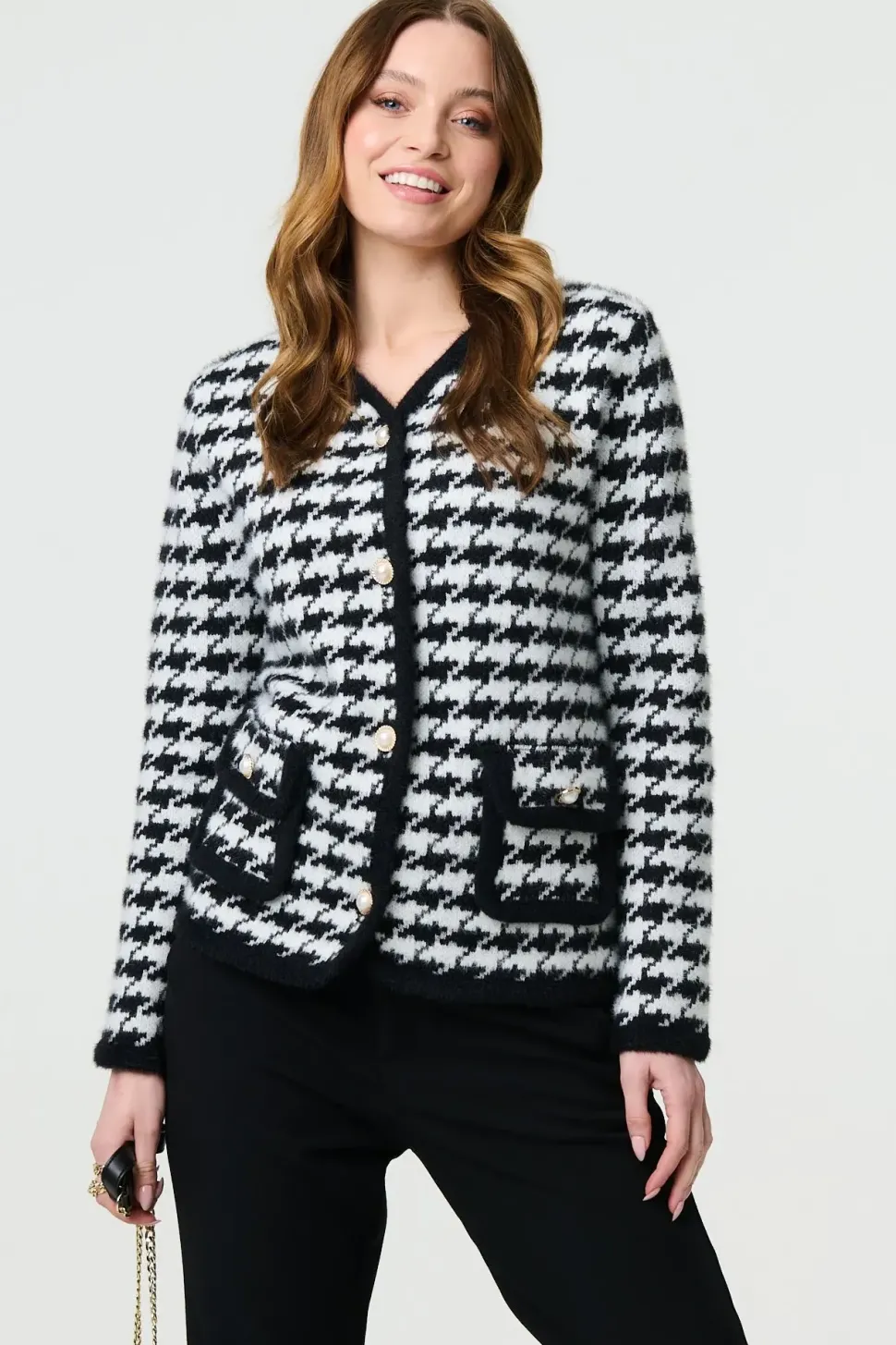 Houndstooth 3/4 Sleeve Formal Jacket