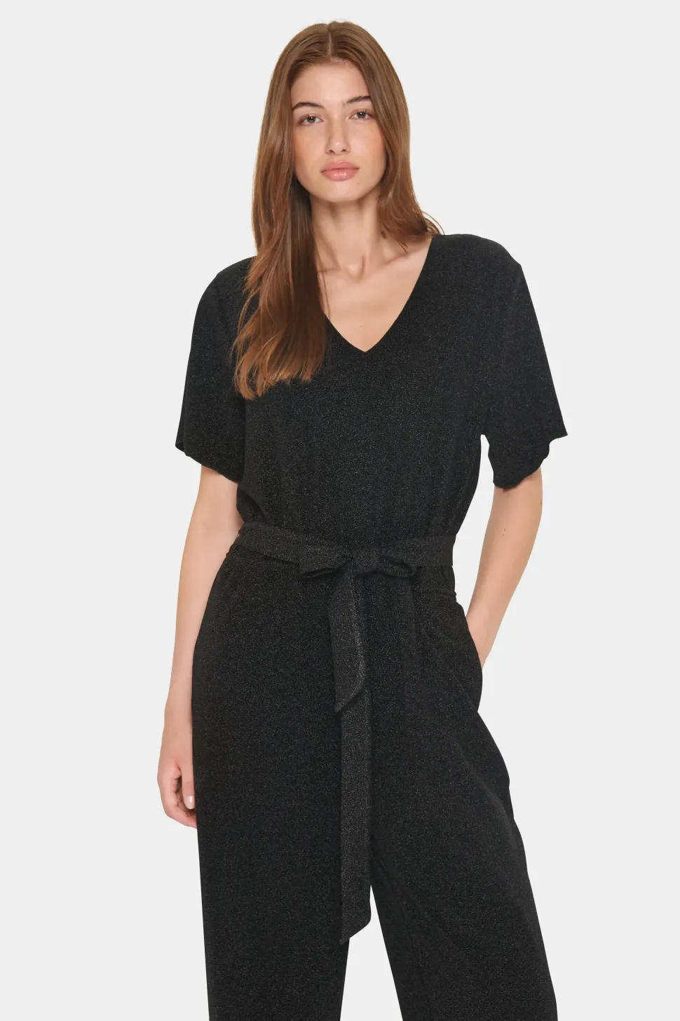 HumaSZ Sparkly V-neck Wide Legs Jumpsuit-