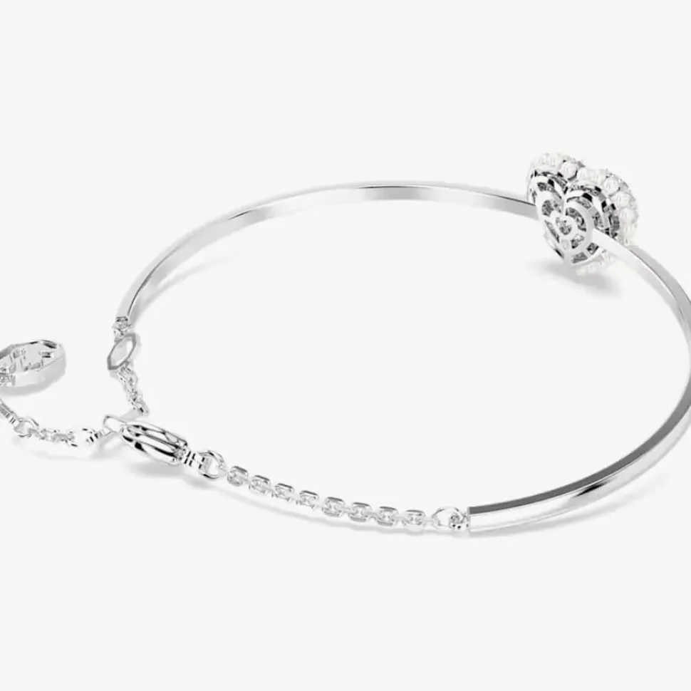 Hyperbola Rhodium Plated White Heart Dropper Earrings 5684384