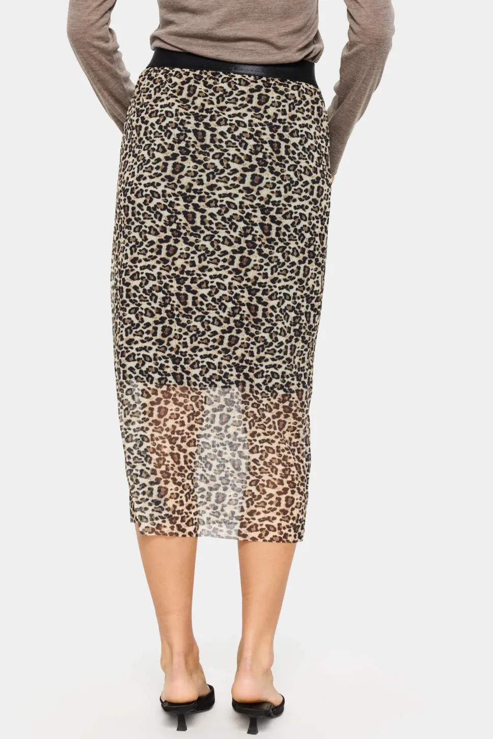 IaraSZ Mesh Elastic Waist Midi Skirt-Leopard Print