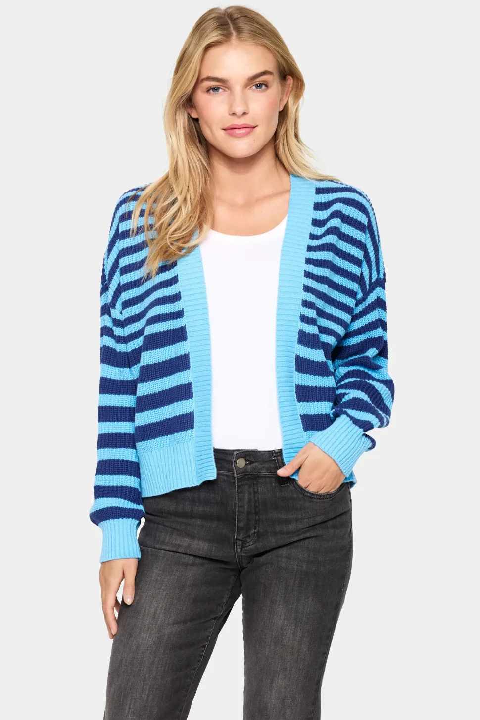 IbenmeiSZ Open Front Stripes Cardigan-Striped