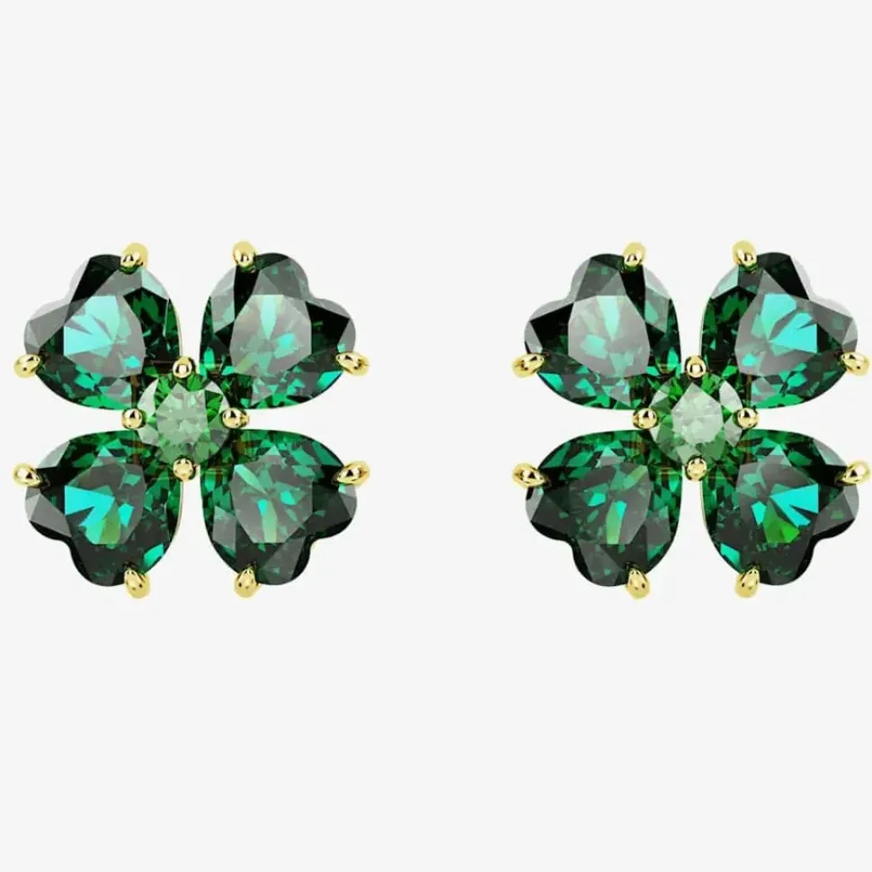 Idyllia Green Clover Gold Plated Stud Earrings 5666236