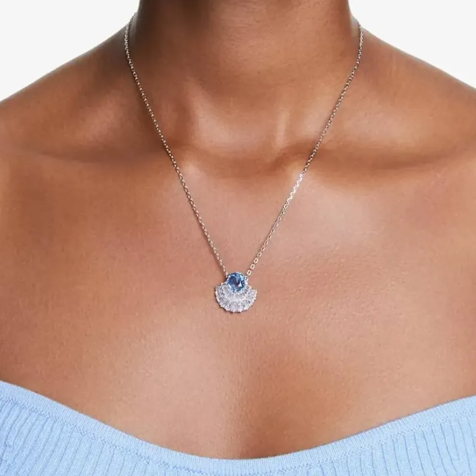 Idyllia Rhodium Plated Blue Crystal Shell Necklace 5689195