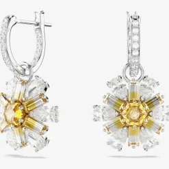 Idyllia Rhodium Plated Yellow Flower Dropper Earrings 5683243