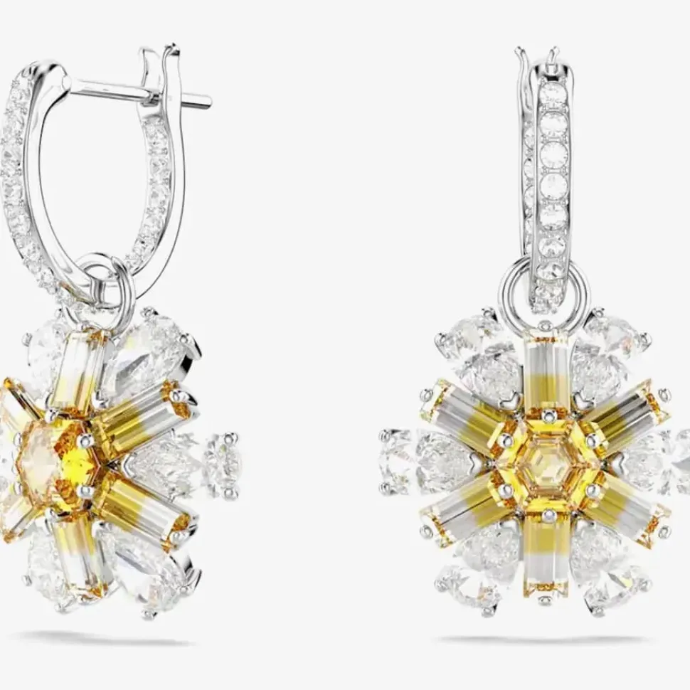 Idyllia Rhodium Plated Yellow Flower Dropper Earrings 5683243