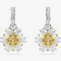 Idyllia Rhodium Plated Yellow Flower Dropper Earrings 5683243