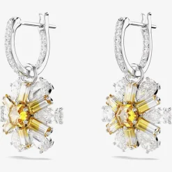 Idyllia Rhodium Plated Yellow Flower Dropper Earrings 5683243