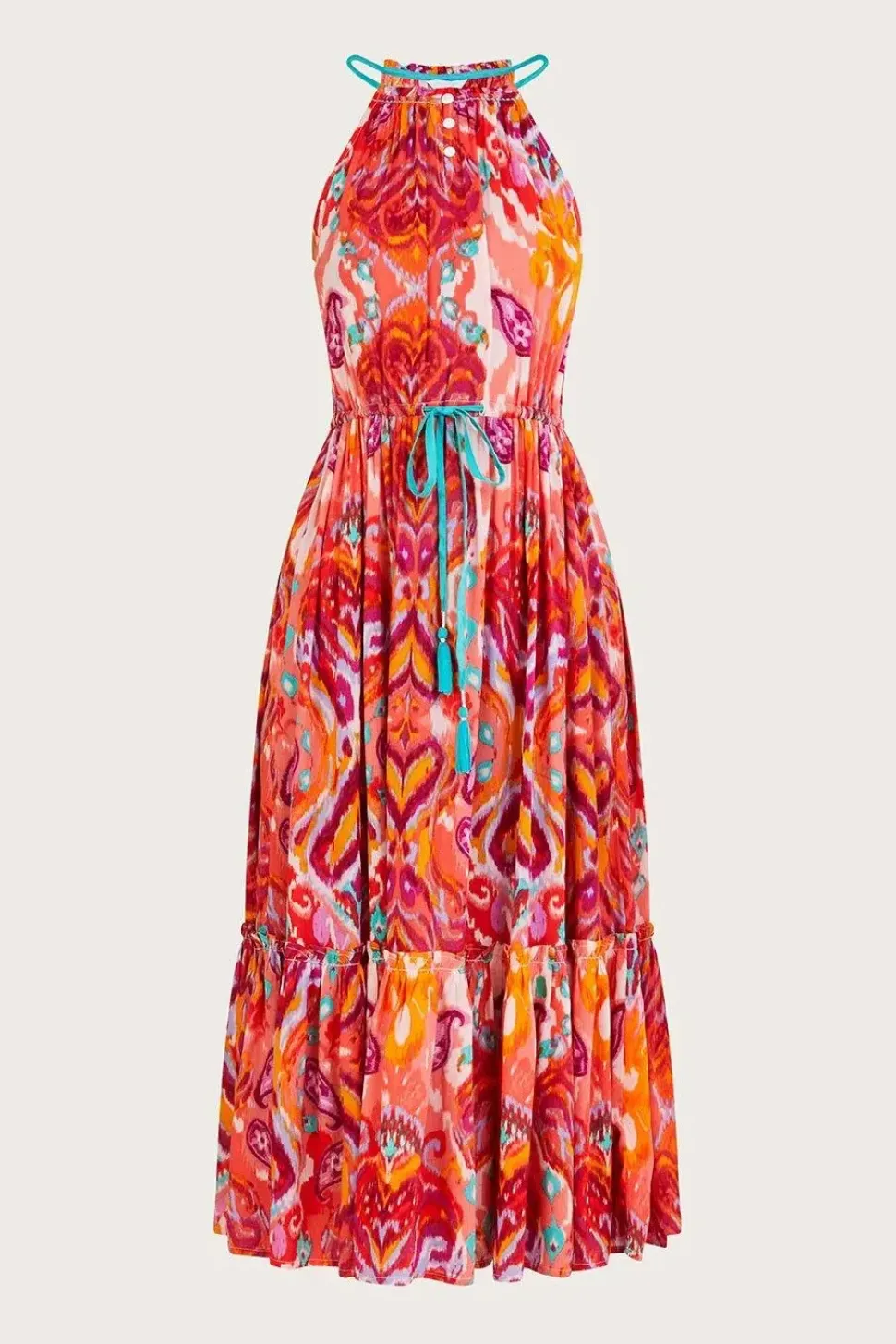 Ikat Paisley Print Halter Midi Dress