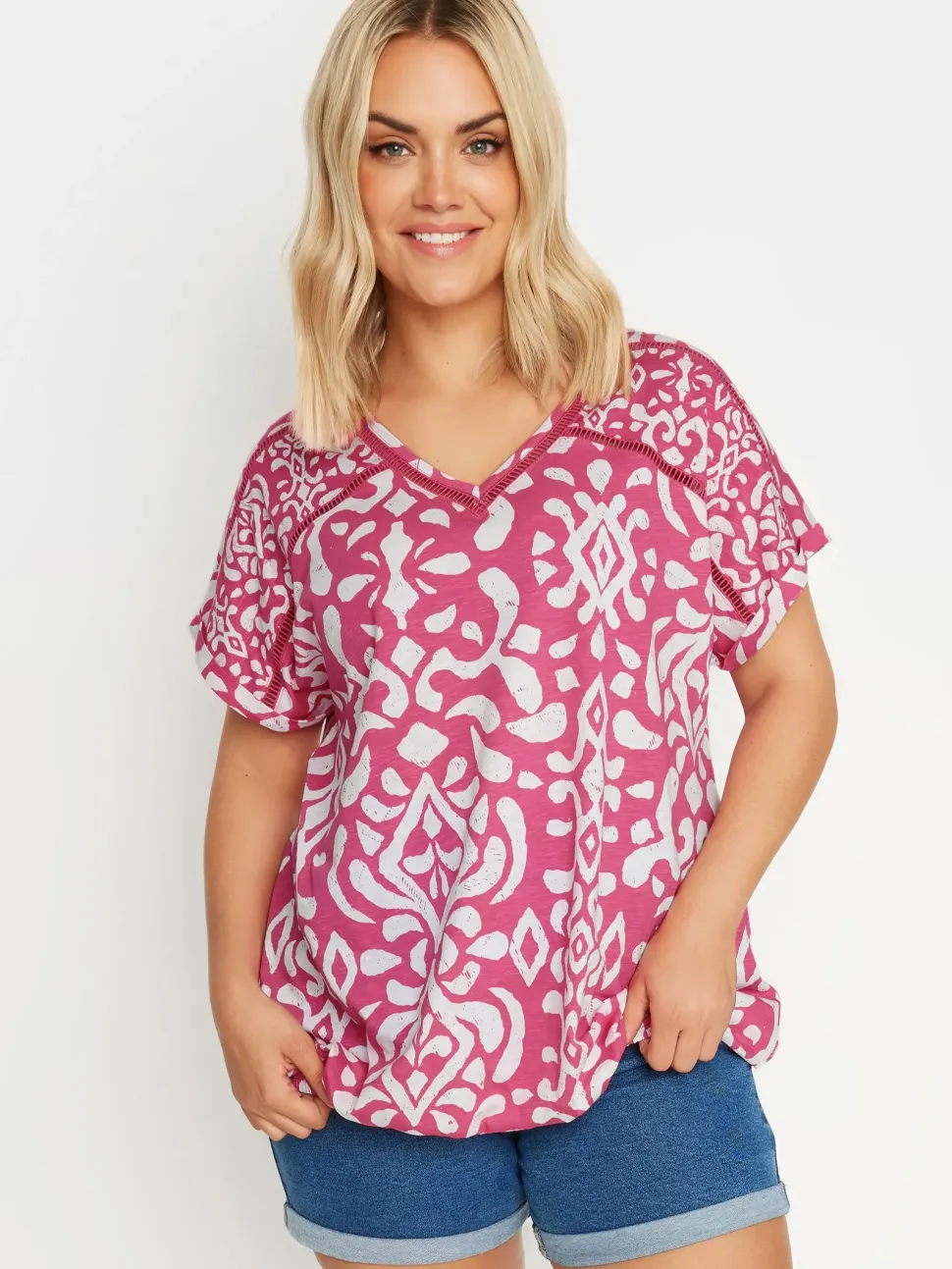 Ikat Print Bubble Hem Top