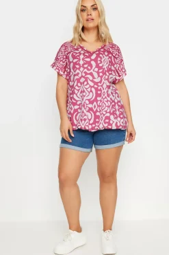 Ikat Print Bubble Hem Top