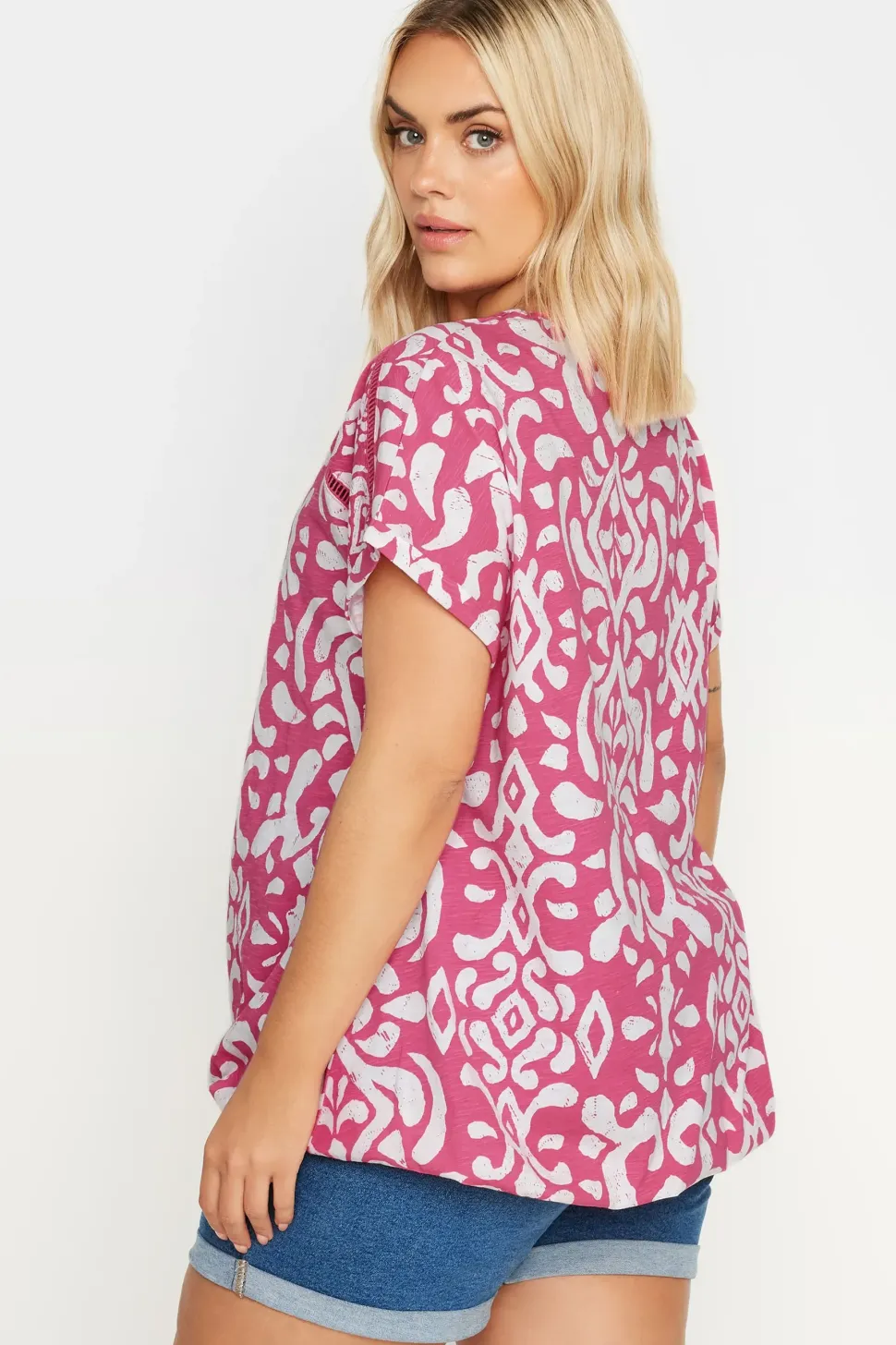 Ikat Print Bubble Hem Top