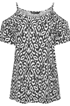 Ikat Print Cold Shoulder Top