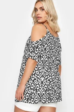 Ikat Print Cold Shoulder Top
